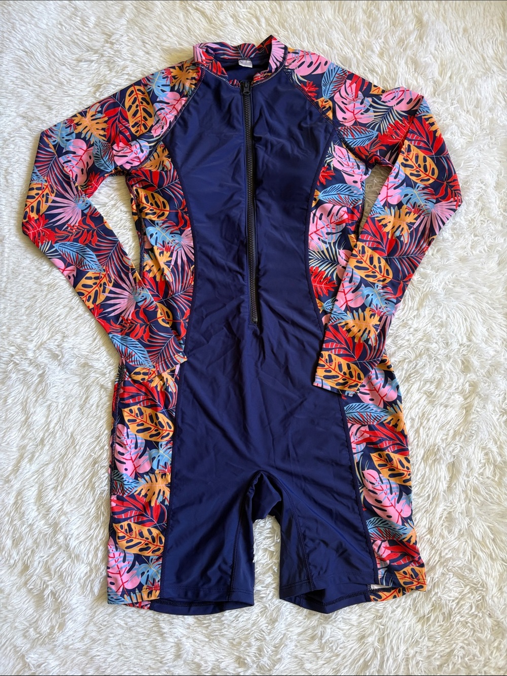 New In Packaging Zando Tropical Print Long Sleeve One Piece Swimsuit L